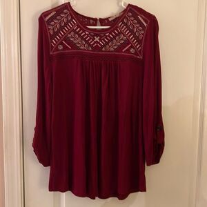 My Danielle Tunic Embroidered Peasant Tunic Top in Raspberry